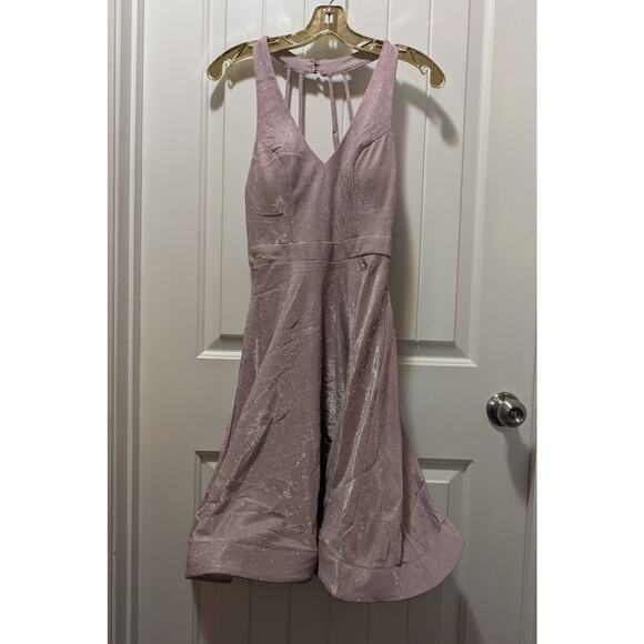 Soieblu Glitter Blush Pink Silver Shimmer Halter Strappy Party Mini Dress Size S - Picture 13 of 13